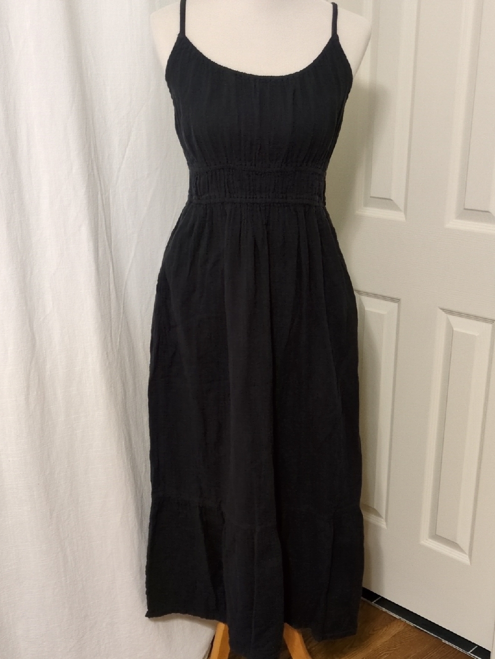 Pact Organic Coastal Double Gauze Black Maxi Dress